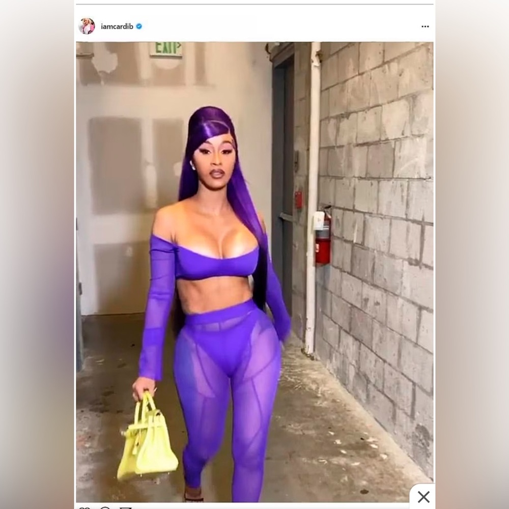 Purple two piece coord set mesh leggings and top as seen on cardi b. Cute sexy